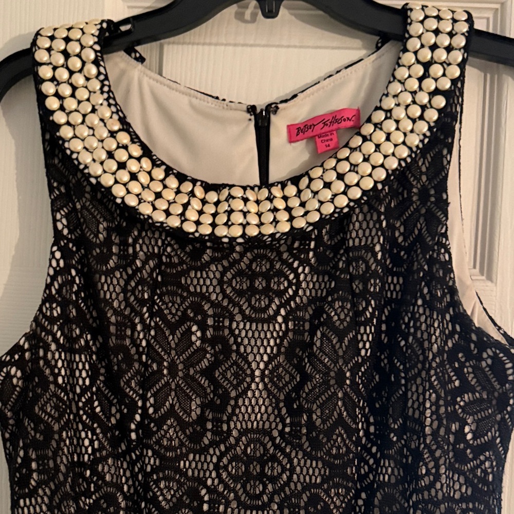 Betsey Johnson Black Lace Dress with Pearl Collar